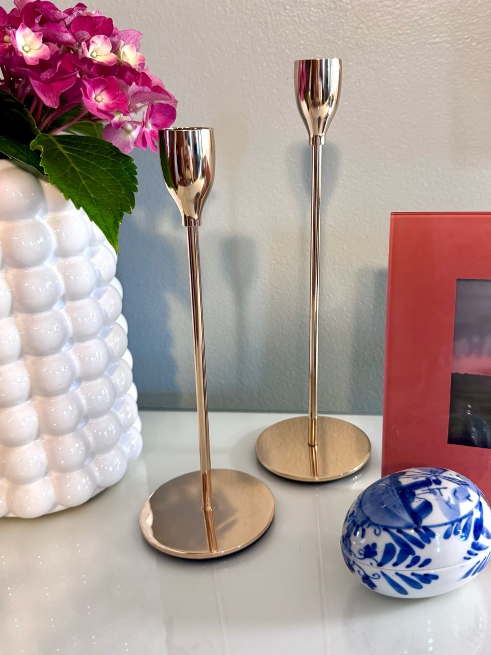 Sleek Rose Gold Candlesticks (Set of 2)